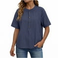 thumbnail image 6 of Thousandth Women's Summer Oversized Blouses Striped Henley Breathable Casual Shirts Trendy V-Neck Short Sleeve Tops with Buttons Loose Fit Pullover, 6 of 8