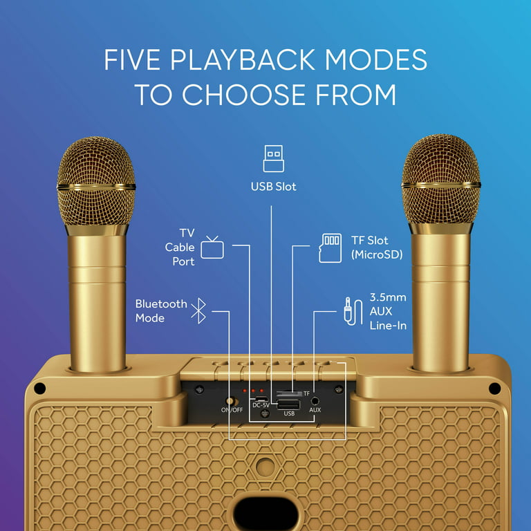 Karaoke Machine with 2 Microphones, Portable Bluetooth 5.0 Karaoke