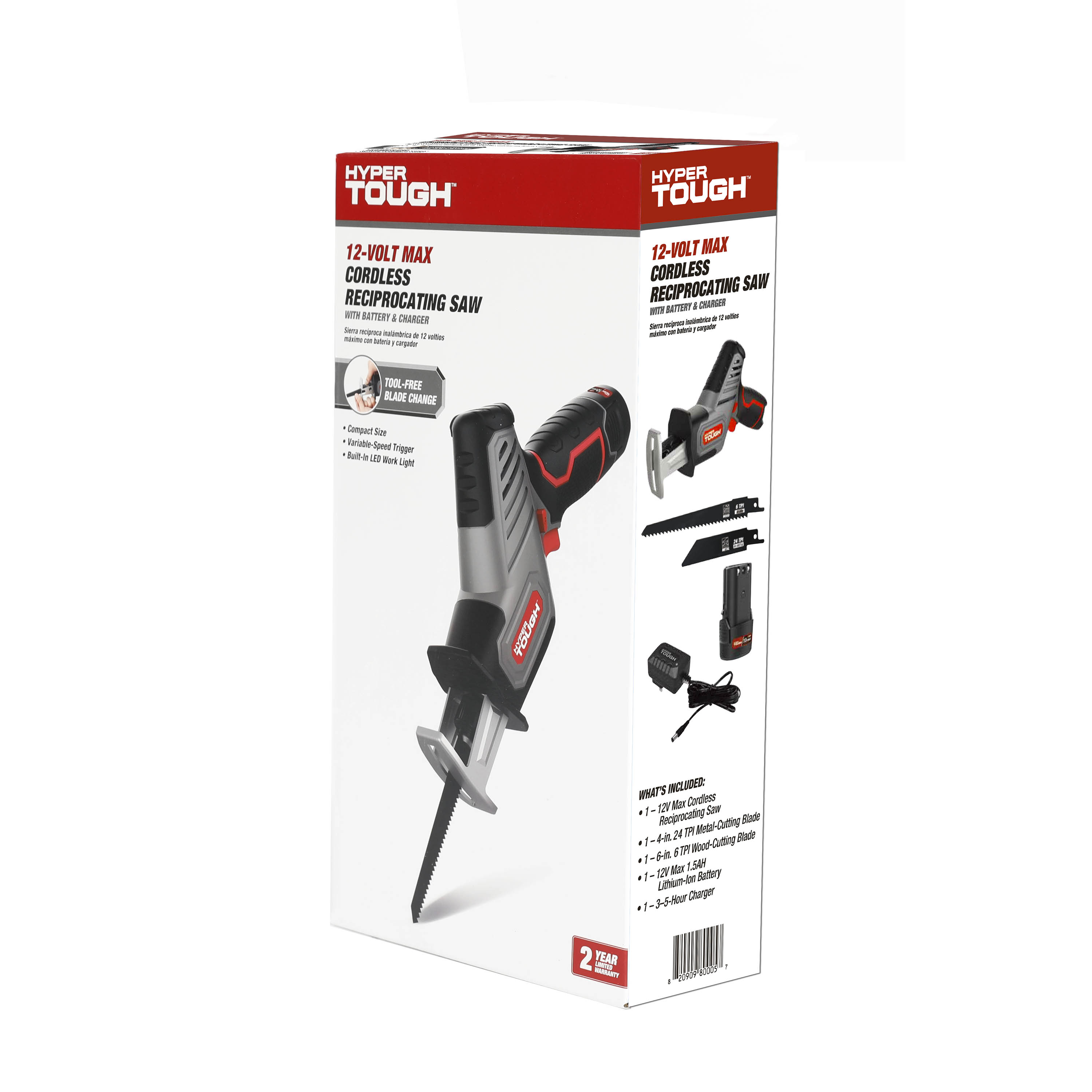 Hyper Tough 12V Max Lithium-Ion Compact Reciprocating Saw with 1.5Ah Battery and Charger