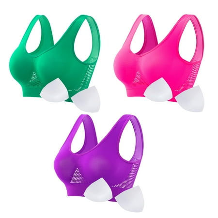 HCURIBAD Wireless Bras  Clearance! 3 Pack Women Seamless Sports Bra Breathable Wireless Up Bra with Pads Yoga Running Fitness Bralettes  Push up Bra Backless Bra Bras for Women Green S