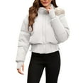 thumbnail image 4 of Women's Short Belted Puffer Jacket, Faux Fur Trim Hooded Quilted Coat, Waist Cinching Winter Jacket, Warm Winter Coat, Casual Short Puffer, Belted Winter Jacket, Cozy Faux Fur Hood White XXL, 4 of 10