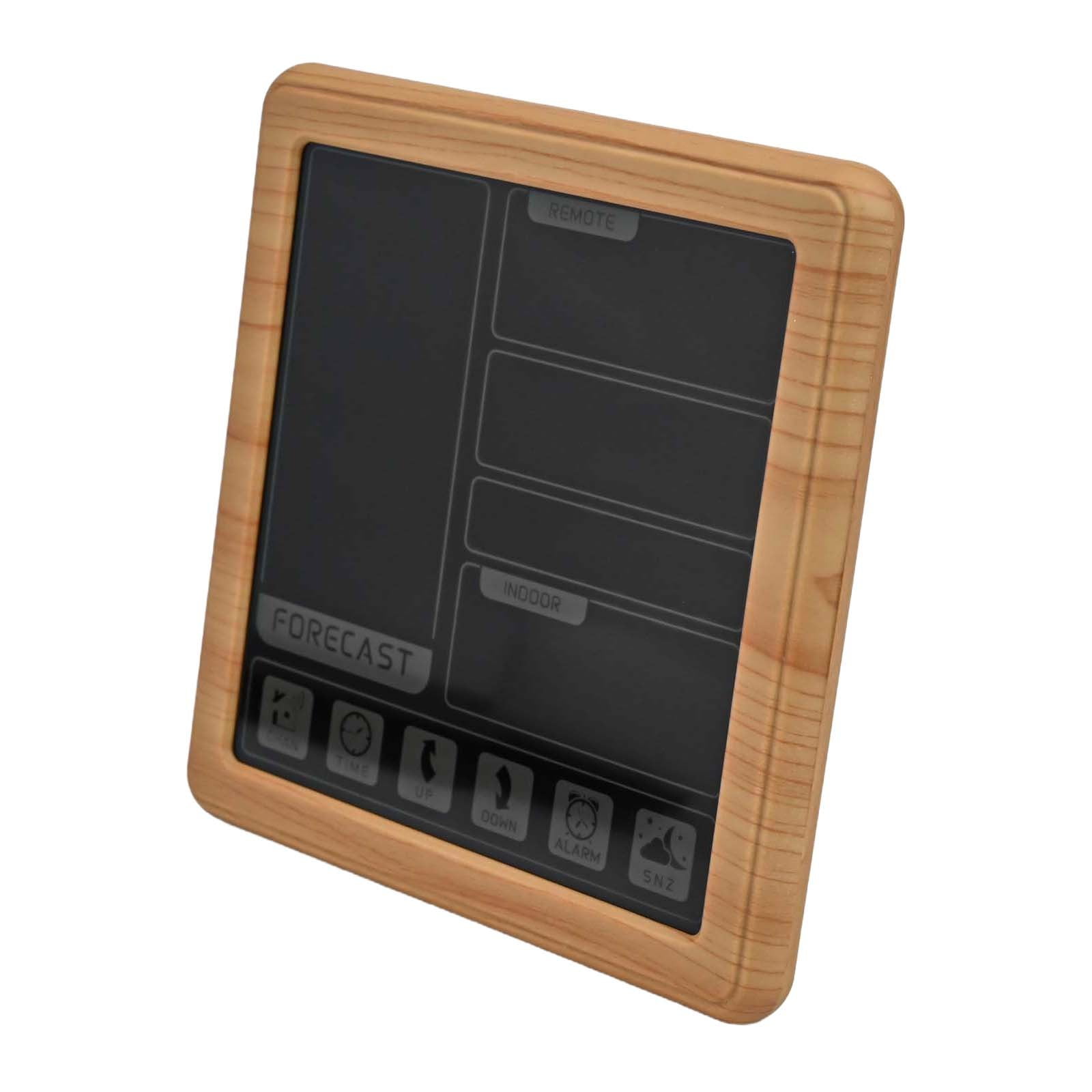 Indoor Outdoor Weather Station with Touch Screen Clock, Temperature and Humidity Monitor, Wood Grain Color, 4-Level Weather Forecast