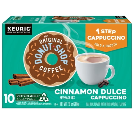 THE ORIGINAL DONUT SHOP, ONE STEP CINNAMON DULCE CAPPUCCINO FLAVORED K-CUP COFFEE PODS, 10 COUNT