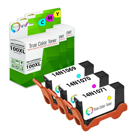 TCT Cartouche d'Encre Compatible de Remplacement pour Lexmark 100TG Haute Capacité Fonctionne avec Lexmark Genesis S815 S816, Interact S605 S301 Imprimantes (Cyan 14N1069, Magenta 14N1070, Jaune 14N1071) - Lot de 3