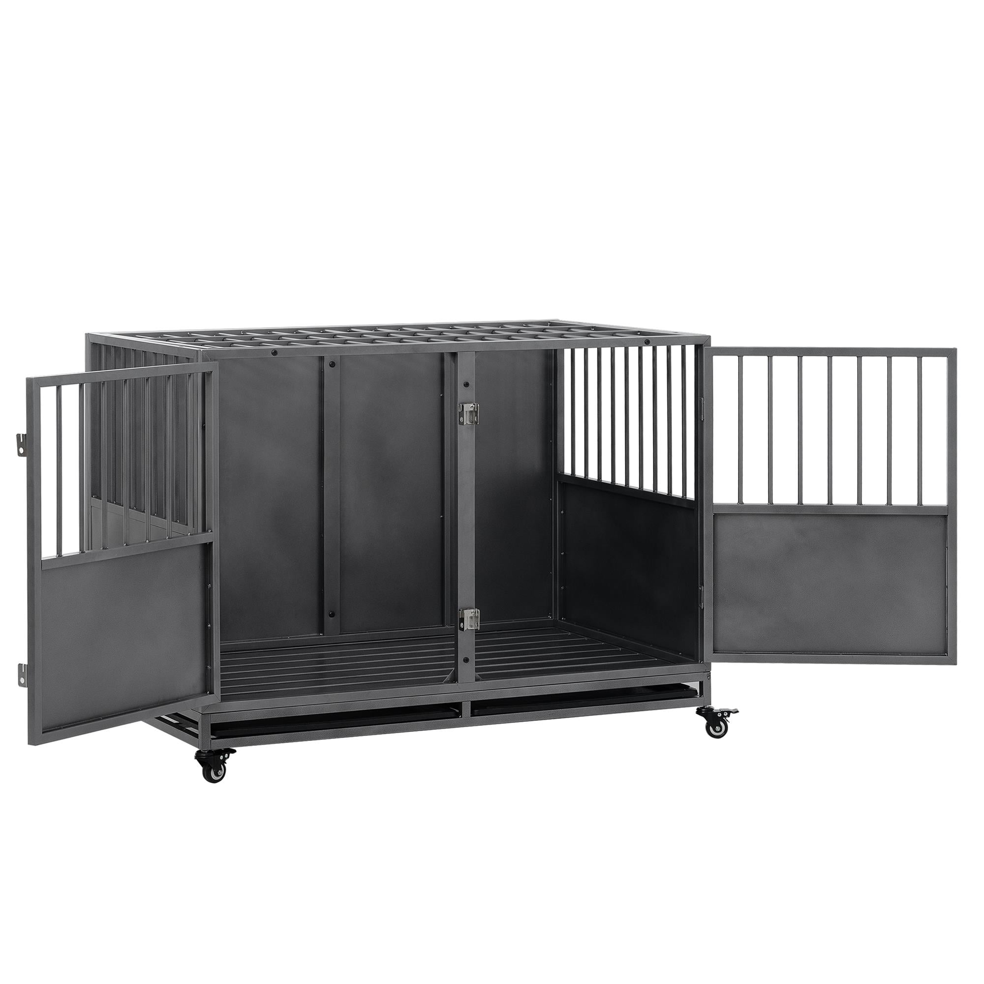 Pefilos 47" Heavy Duty Dog Crate Pet Cages with Tray, Movable Wheels, Dog House Rabbit Hutch for Indoor Use, Silver Pefilos 47" Heavy Duty Dog Crate Pet Cages with Tray, Movable Wheels, Dog House Rabbit Hutch for Indoor Use, Silver
