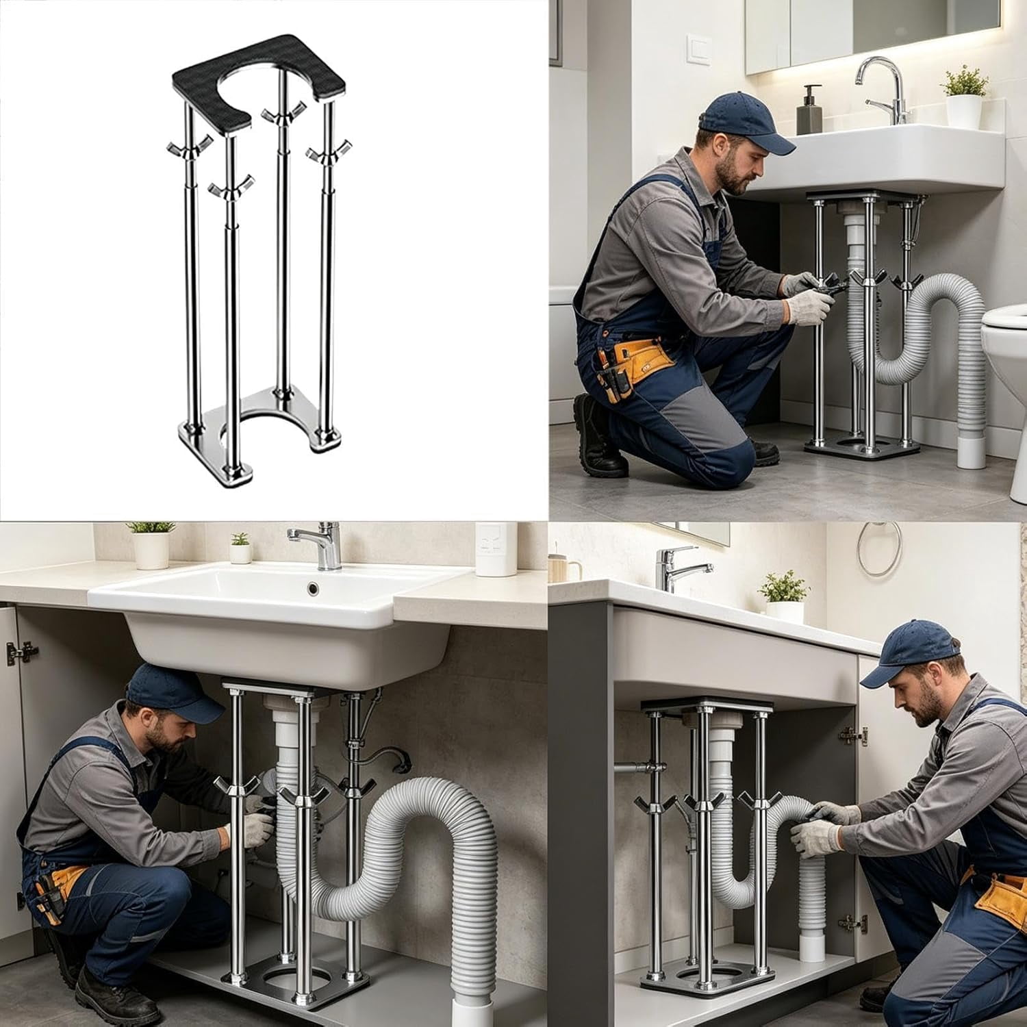 Heavy Duty Undermount Sink Support Bracket, Adjustable Stainless Steel Basin Holder Kit for Kitchen Granite Countertop and Laundry Station Repair (1 PCS)