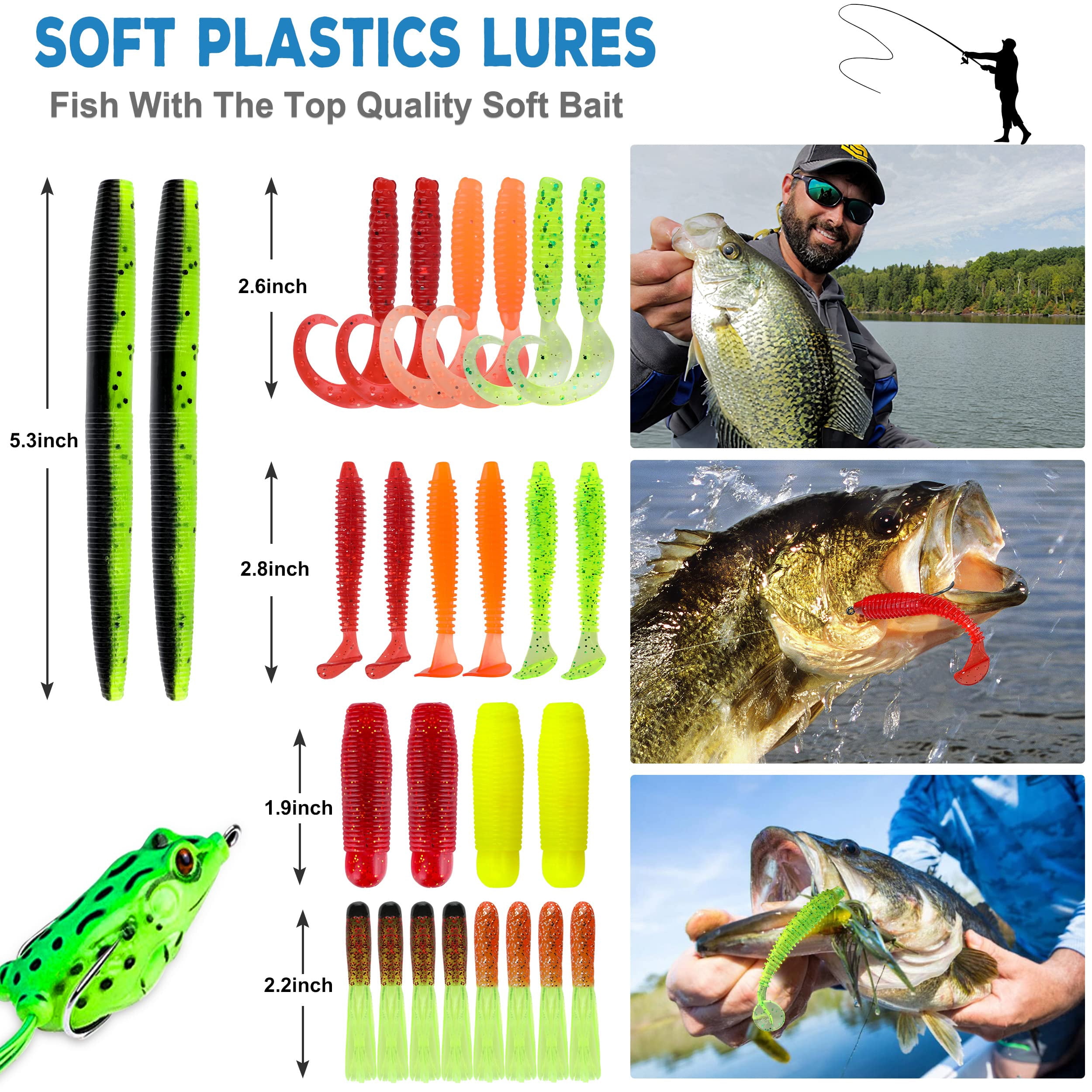 Fishing Lures Tackle Box Gifts For Men  Bass Trout Accessories Kit Saltwater & Freshwater Gear Including Topwater Hooks Spinnerbaits