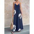 thumbnail image 6 of Women's V-Neck Sleeveless Backless Maxi Solid Suspender Robe Dress for Party Summer Navy Blue Flower M, 6 of 8