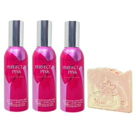 Bath & Body Works Perfect in Pink Concentrated Room Spray 3 Pack with a Himalayan Salts Springs Sample Soap