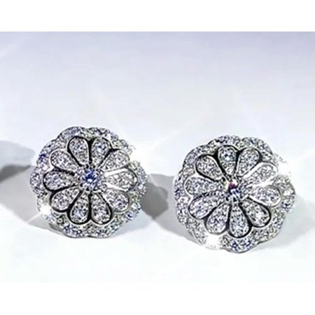 Charm Women Cubic Quality Zircon Stud Earring 925 Silver Filled Jewelry Wedding Gift-Silver[a222]