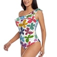 thumbnail image 3 of Yiaed Colorful Butterflies Print Women One Piece Swimsuits Tummy Control One Shoulder Bathing Suits Pattern Ruffle Swimwear-XX-Large, 3 of 8