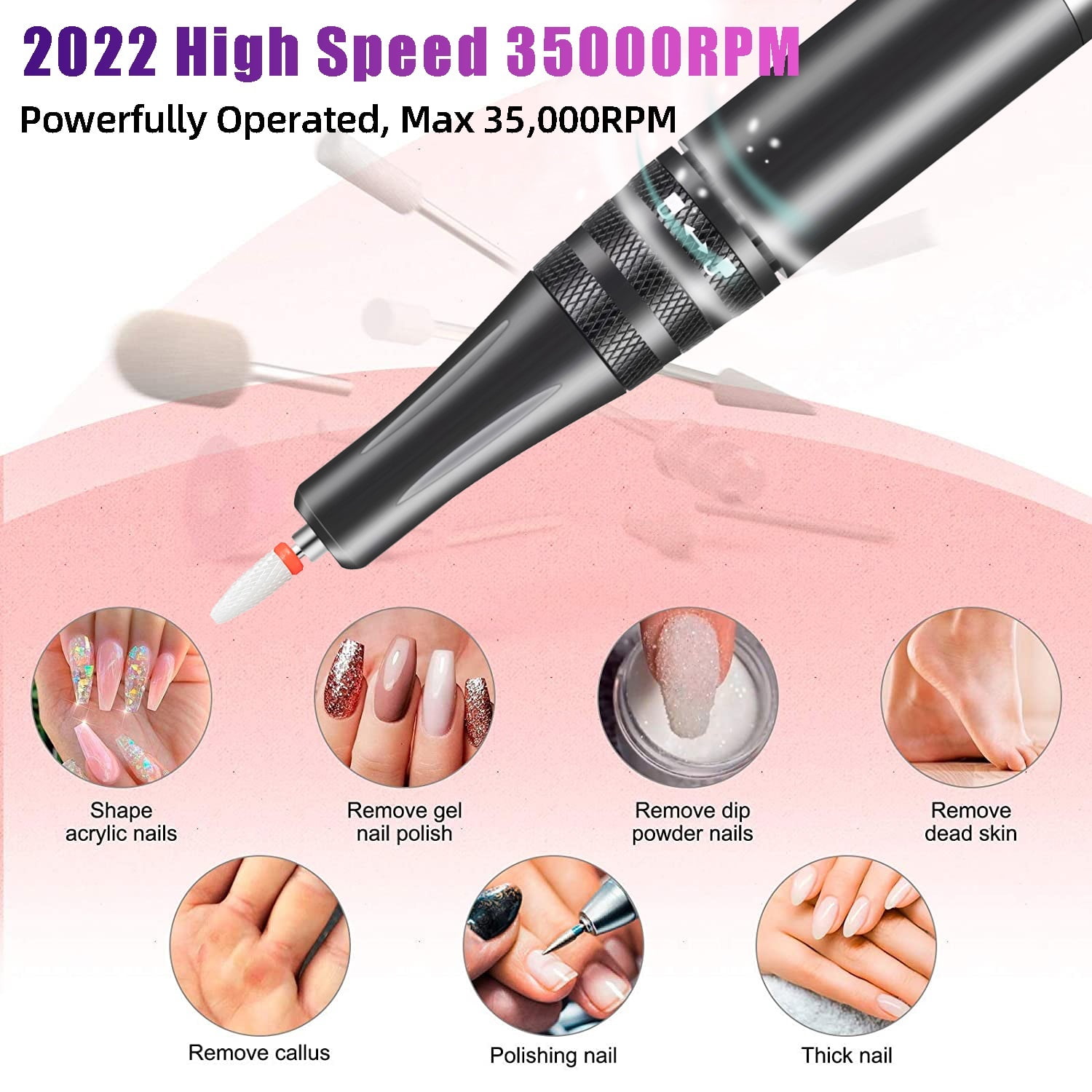 35000RPM Manicure Machine, Electric Nail Drill, Portable Nail Lathe Electric Manicure Cutter Set, Nail Gel Polisher Salon Equipment ,Lightweight and Portable