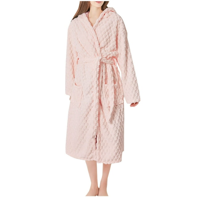 Penkiiy Peignoirs à Capuche pour Femmes, Robes Longues en Serviette Douce pour Femmes Rose