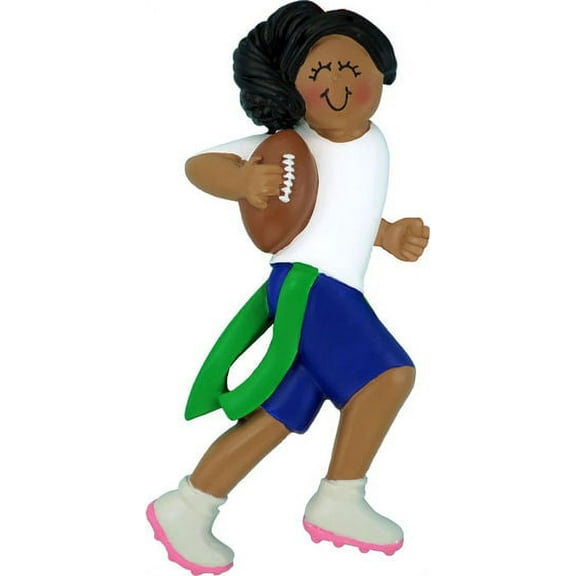 Flag Football Female African-American Personalized Christmas Ornament DO-IT-YOURSELF