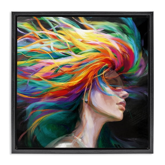 Stupell Industries Modern Woman with Rainbow Hair Black Floating Frame Canvas Art, 18 x 18, by Danhui Nai