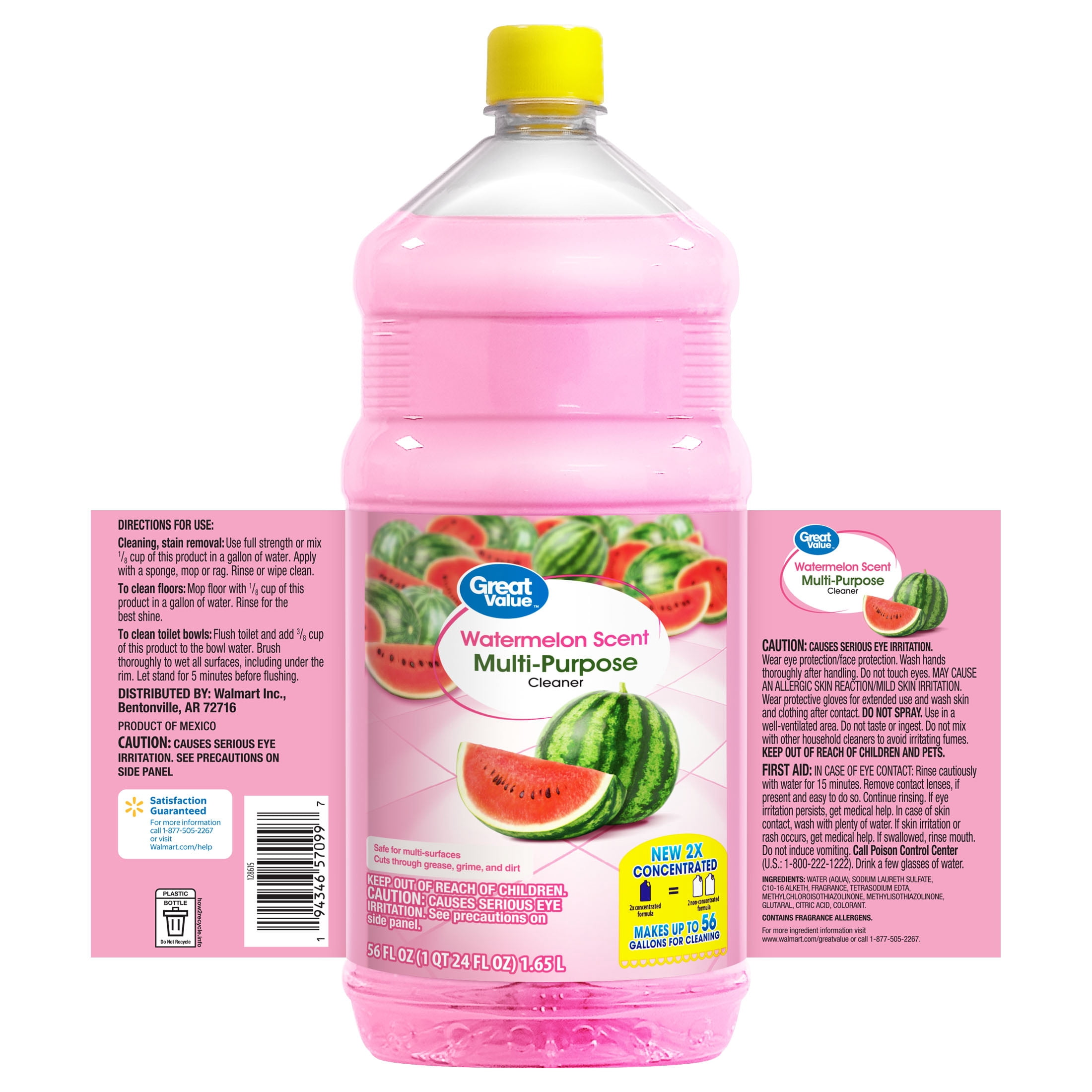 Great Value Multi-Purpose Cleaner & Floor Cleaner 2x Concentrated, Watermelon, 56 fl oz