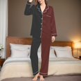 thumbnail image 4 of Womens Silk Pajamas Two Piece Womens Valentines Pajama Set Long Sleeve Button Down loungewear set Brown Pjs Sets for Women, 4 of 7