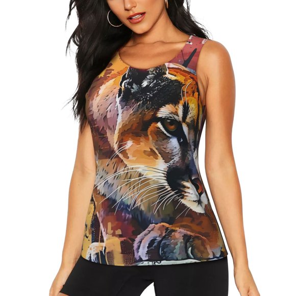 Vsdgher Abstract Lion Painting Print Tank Top Sports Vest Bra for Women Sports ,Quick Dry Sports Workout Running Top Vest-X-Large