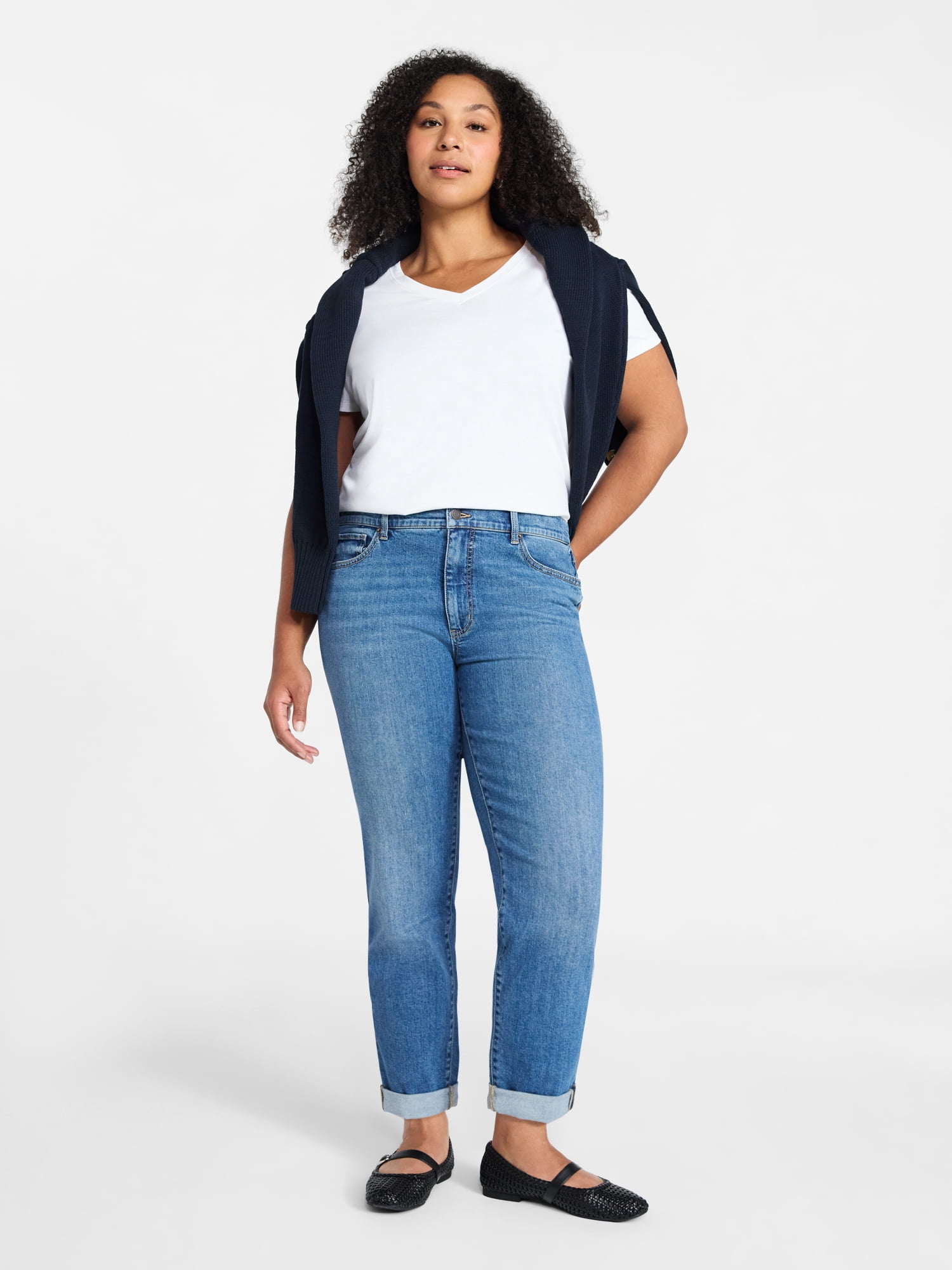 Time and Tru Women's Mid Rise Boyfriend Jeans, 26" Inseam, Sizes 0-22