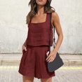 thumbnail image 4 of Quixlent 2 Pcs/Set Women Vest Shorts Set Square Neck Sleeveless Loose Solid Color A-line Pants Casual Homewear Commute Two-piece Top Trousers Set, 4 of 8