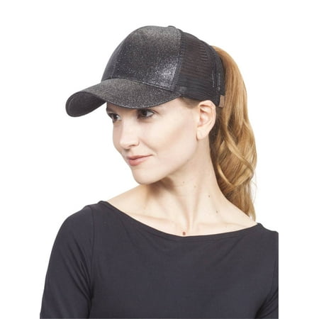 Glitter Pony Tail Outlet Mesh Adjustable Hat