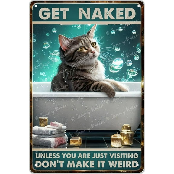 Cat Bath Metal Tin Retro Sign, Kitten Lovers Gift, Funny Bathroom Decor for Home Office Hotel, Bathroom Hanging Decor, Home Decor, Funny Toilet Metal Sign, New Home Gift 12x8 Inch