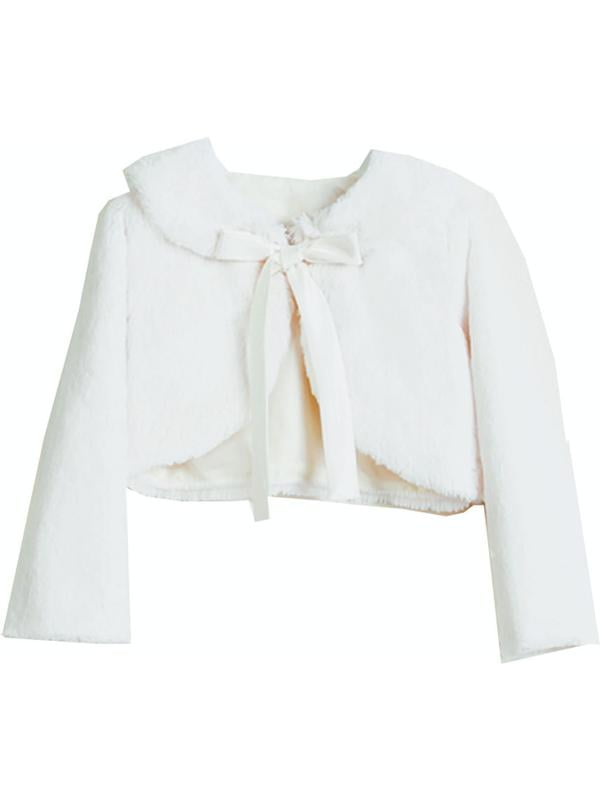 Sweet Kids Little Girls White Faux Fur Ribbon Long Sleeve Bolero Jacket