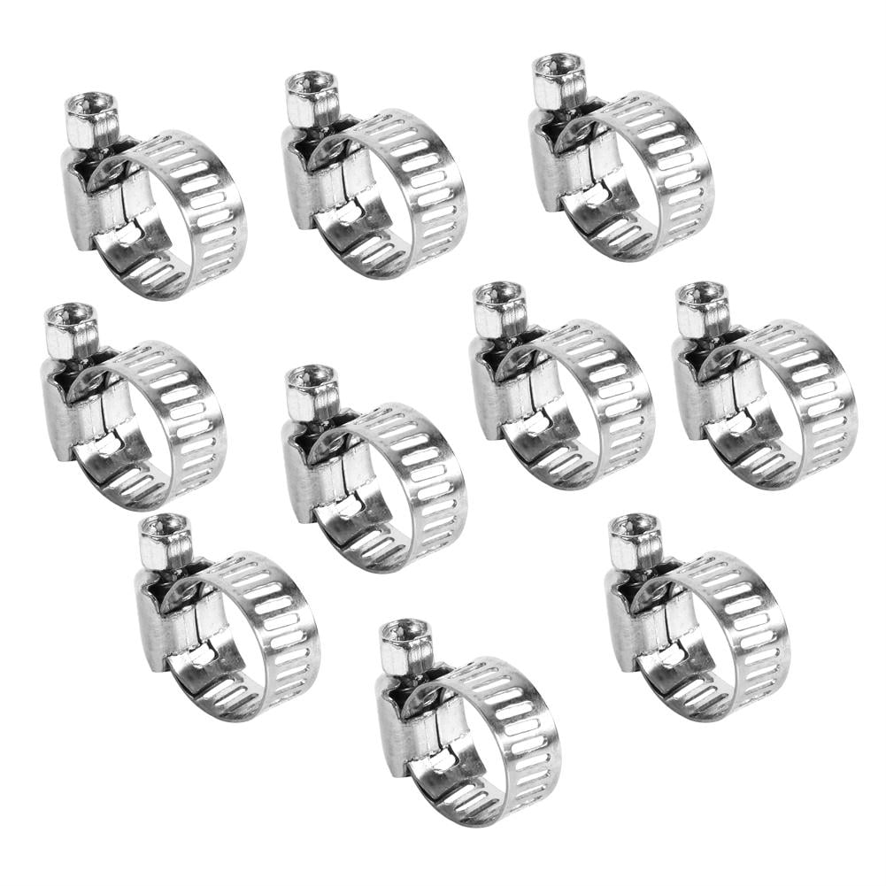 10Pcs Stainless Steel Drive Hose Clamps Worm Clips 3/8"-1/2" 8-12 mm 