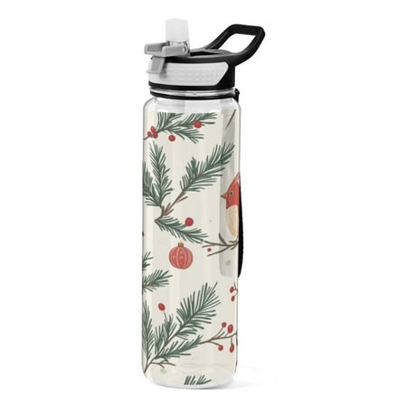 

Sports Water Bottle 1000ML Tritan Food Grade Clear Water Bottle Fitness Outdoor Sports BikeChristmas Cute Red Bird