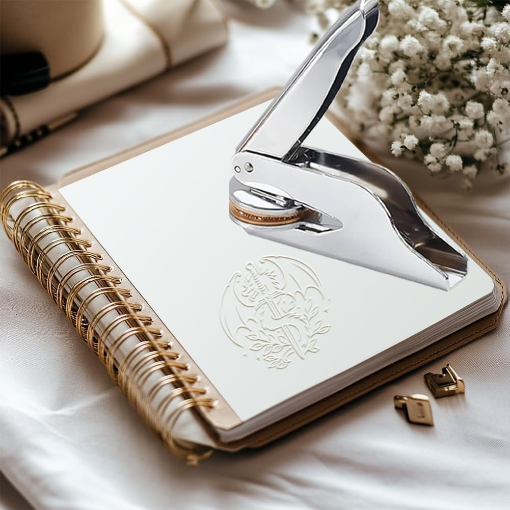 Book Embosser Personalized Dragon Pattern Book Stamp Durable Library Stamp with Handle Set for Books Library Envelopes Documents Invitation
