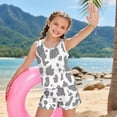 thumbnail image 5 of Xoenoiee Gray Cow Print 2 Piece Tankini Swimsuits for Girls Athletic Bathing Suits with Pockets, Round Neck Swim Tank Top and Boy Shorts, Size 14-15 Years, 5 of 7