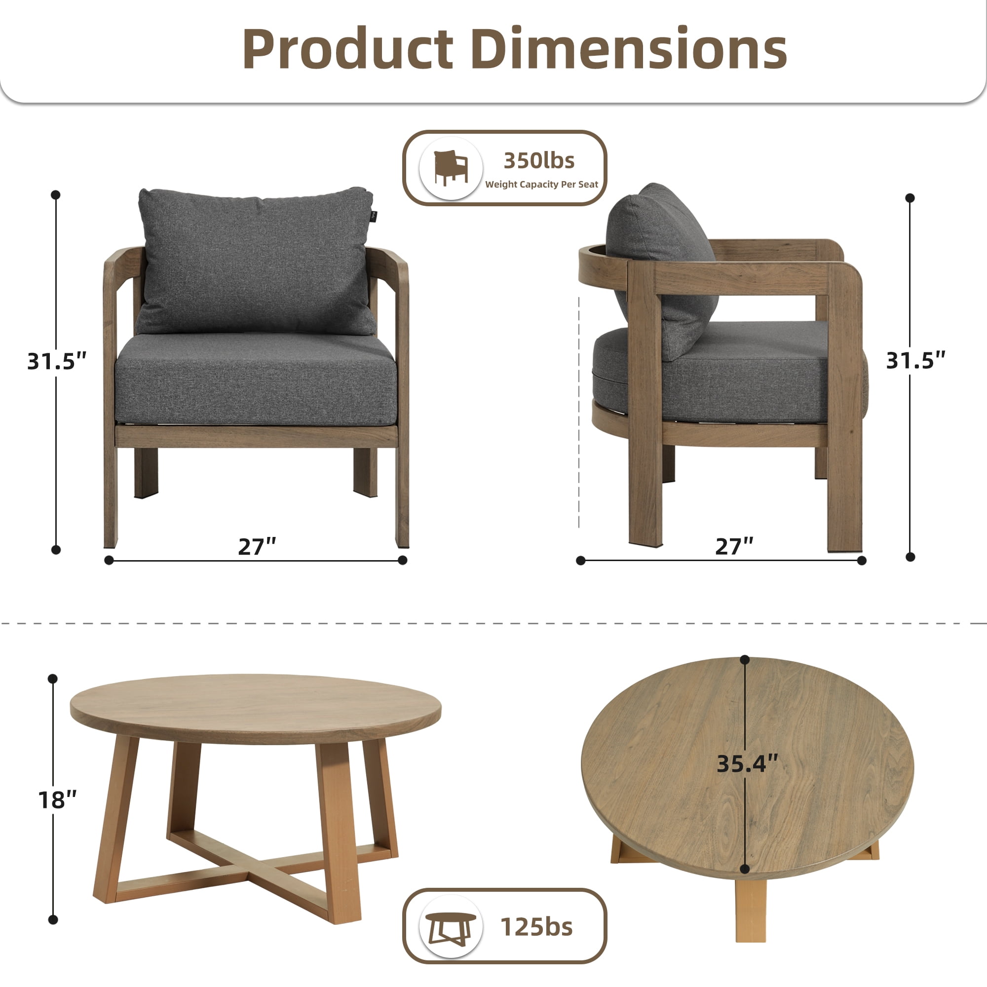 COMLAX FIELD Outdoor Furniture Set, 5-Piece Metal Patio Conversation Set with 6" Thick Cushions, Outdoor Chairs and Table Set