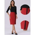 thumbnail image 2 of DARING DIVA Round Neck 3/4 Sleeves Contrast Sheath Elegant Pencil Dress L Red, 2 of 6