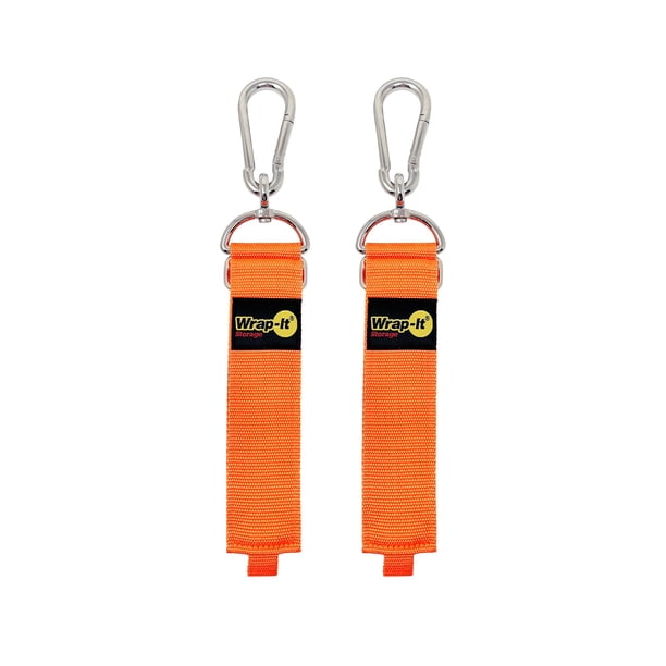 Correas de almacenamiento Hook 'N Hang Wrap-It - 24"" (paquete de 2) Blaze Orange - Correas de mosquetón para usar como soporte para cable de extensión Correas resistentes con ganchos para almacenamie