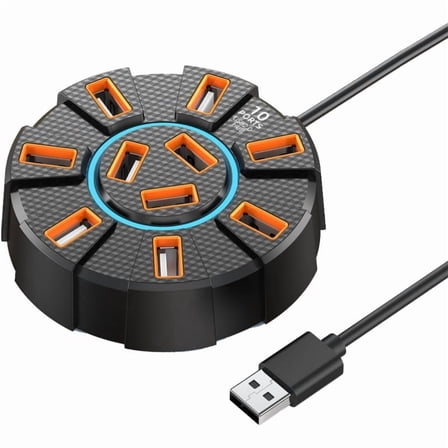 Estación de acoplamiento USB Base de expansión de 10 puertos USB Hubs con luz Cable de 47.2 in Extensión USB Expansor de transferencia de datos