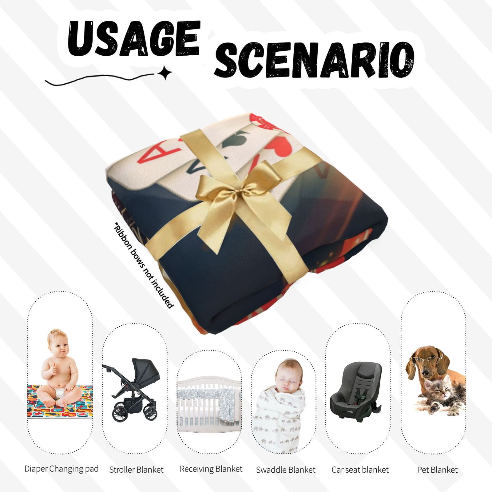 Vsdgher Newborn Receiving Blanket Headband Set Poker Chips Print Print Baby Swaddle Receiving Blankets
