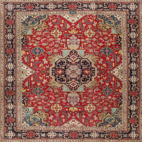 Ahgly Company Machine Washable Indoor Square Traditional Tomato Red Area Rugs, 6' Square