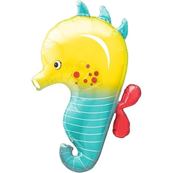 Northstar 35" Seahorse-Yellow & Blue Foil Balloon, Multicolor