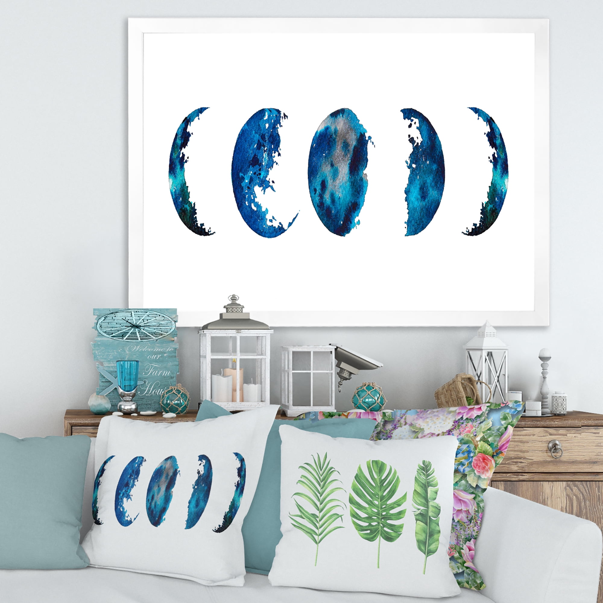 Designart 'Blue Moon Different Phases' Bohemian & Eclectic Framed Art Print