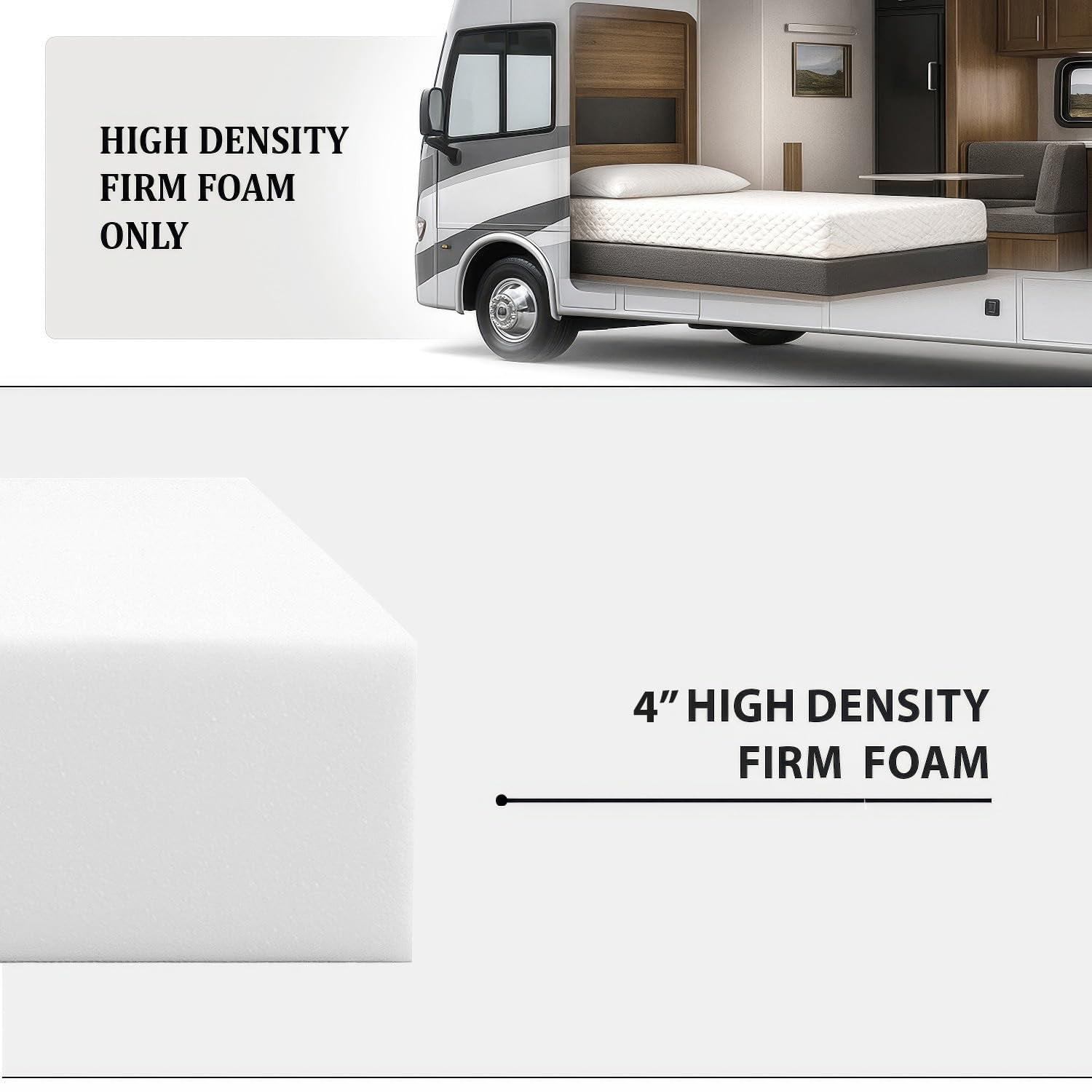 Foamma 4" x 28" x 75" High Density RV Bunk Mattress Foam Replacement Topper for Camper, Truck, Travel Trailer, Firm, CertiPUR-US Certified, Made in USA, Cover Not Included