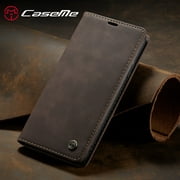 CaseMe Wallet Case Anti-Fall Retro Handmade Leather Magnetic Case Card Slot for iPhone 12 Pro (Coffee)