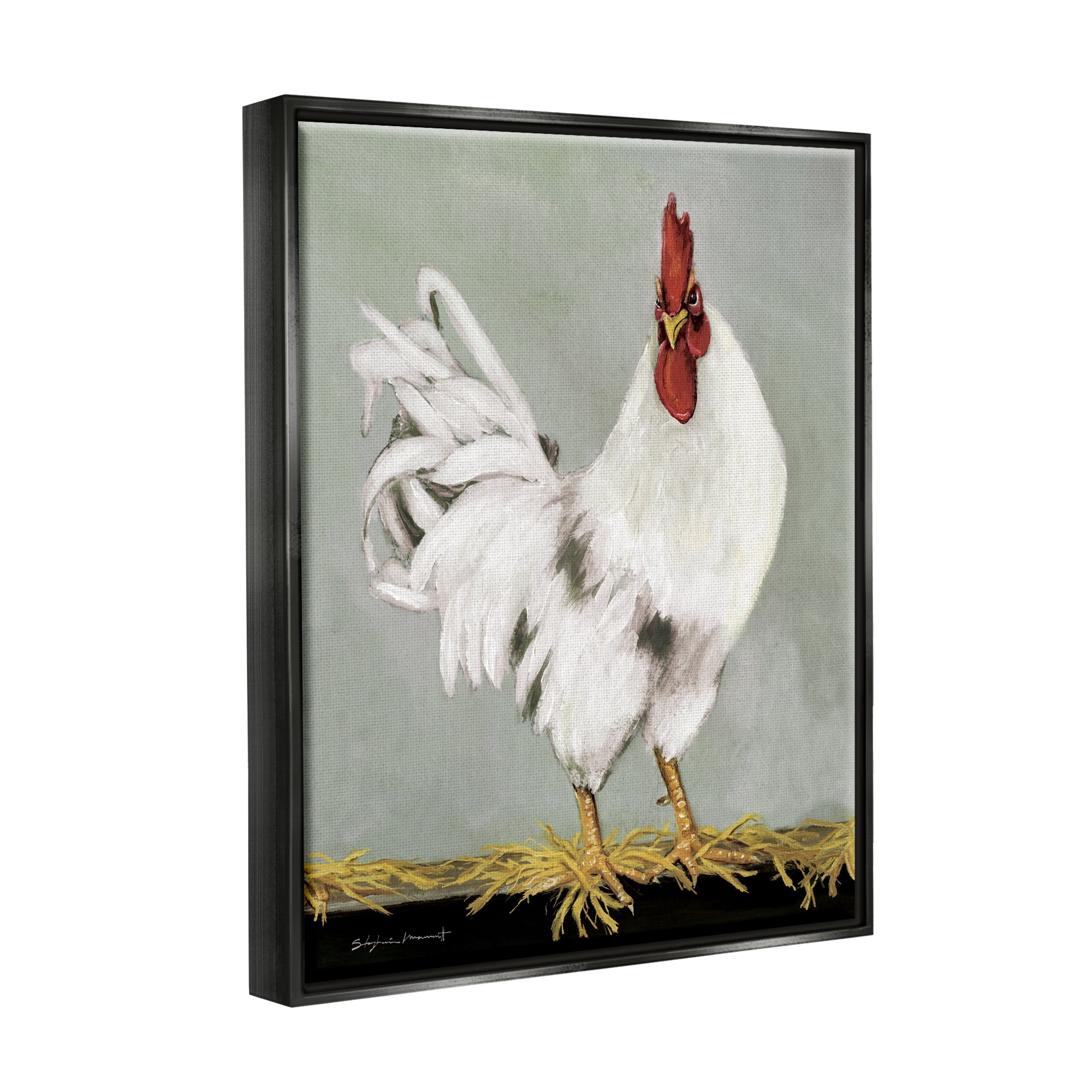 Stupell White Rooster Farmhouse Animal Animals & Insects Painting Black Floater Framed Art Print Wall Art