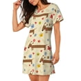 thumbnail image 2 of Honeii Dachshund Dog And Flower Print Women's Loose Short Sleeve Nightgown, Soft Cotton Sleepwear, Comfy Loose Fit Pajama Dress for Sleep and Lounge, 2 of 6