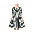 thumbnail image 1 of Vestido de Niña Negro Blanco a Rayas Gótico Retro de los Años 1950 con Capas Halloween 7 Años, 1 of 7
