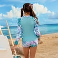 thumbnail image 6 of Atogsazn Kids Girls Summer Swimsuit Children Rash Guard Half Zip Slim Fit Swimwear Athletic Shorts Outfit Light Blue 11-12 Years Fashion, 6 of 9