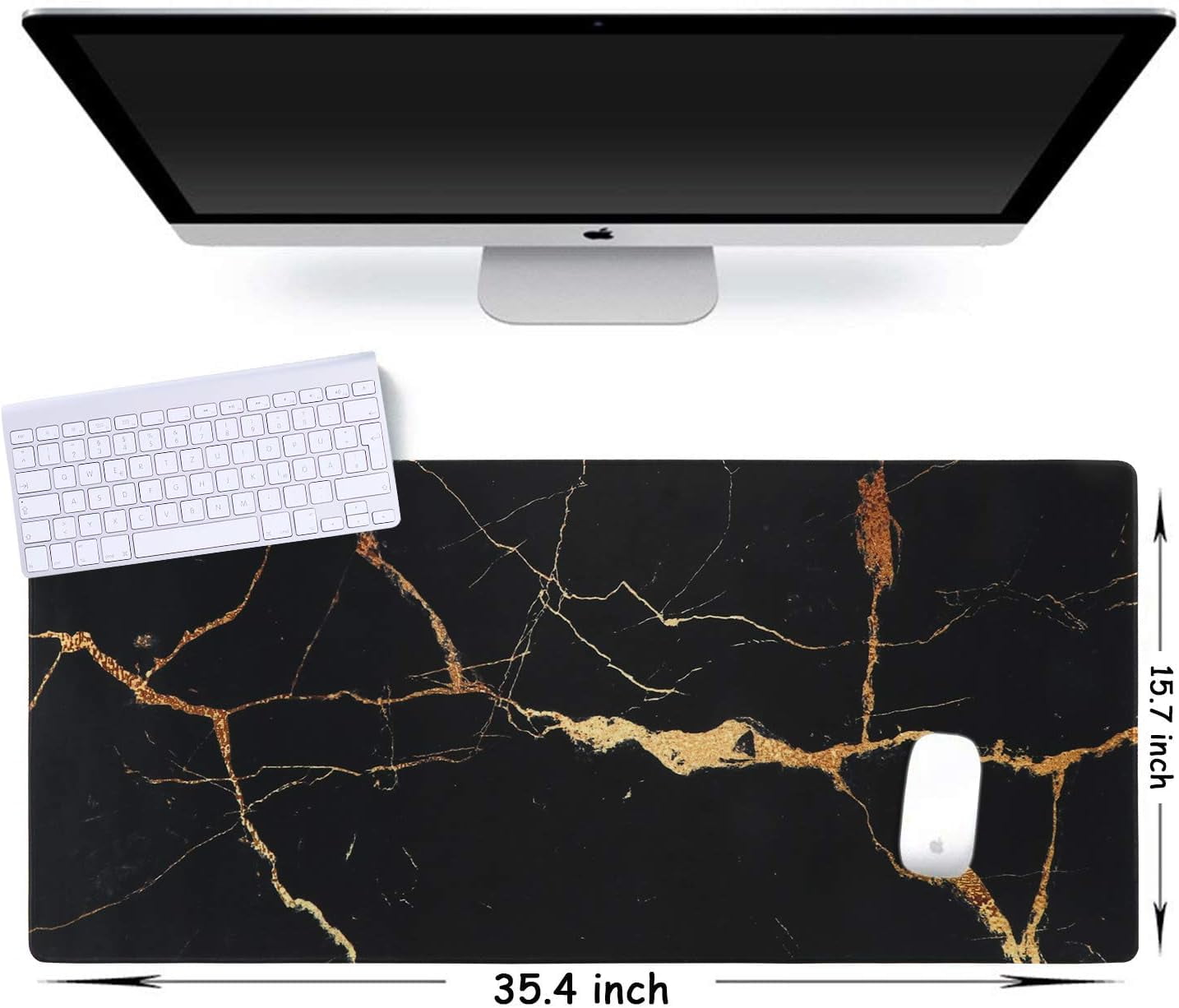Extended Gaming Mouse Pad - Non-Slip Water-Resistant Rubber Base Computer Keyboard Mouse Mat, Desk Pad 35.1 x 15.75-inch 2.5mm Thick XX-Large, Ideal Partner for Work & Game,Black Gold