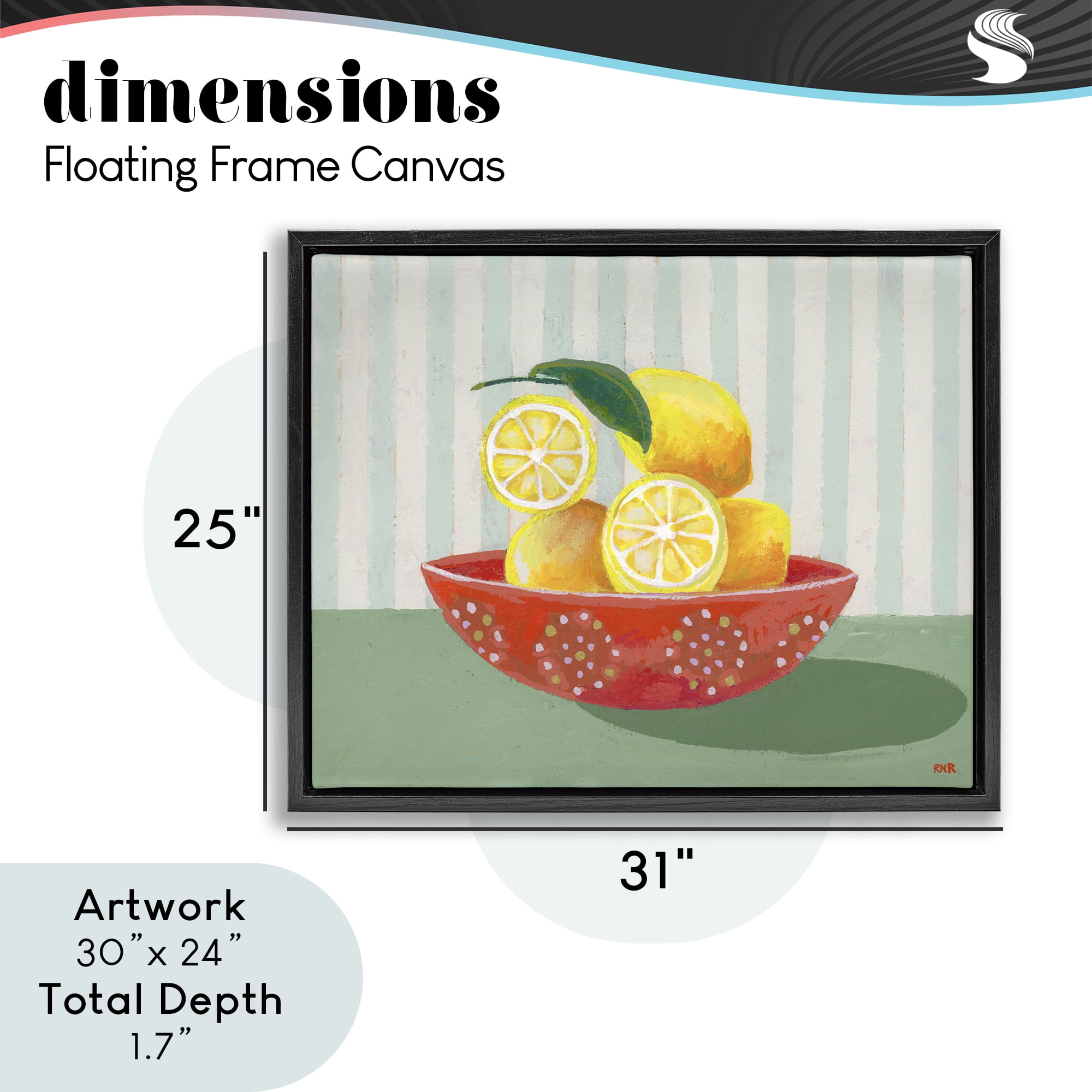 Stupell Industries Sunny Lemons in Red Bowl Black Framed Floater Canvas Wall Art, design by Rachael Reese