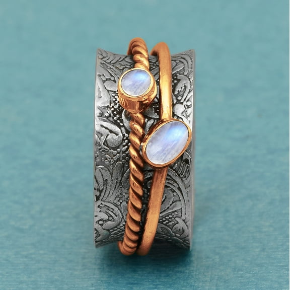 5X3MM Oval Moonstone 925 Sterling Silver Rose Plated Meditation Spinner Unisex's Engagement Ring