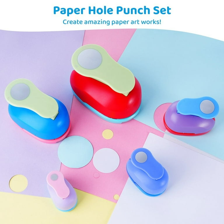 Circle Punch Set, 5pcs Paper Hole Punches 3/8 inch, 5/8 inch, 1 inch, 1.5 inch, 2 inch, Scrapbooking Spring-Action Lever Paper Punch Shapes for Paper