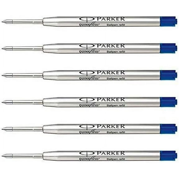 Parker Quink Flow Ball Pen Medium Point Blue Ink Refill (Pack of 6)